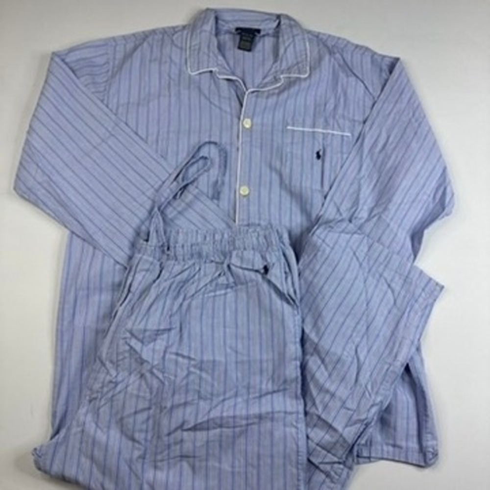 Polo Ralph Lauren Pajama Set Mens XT/2XL Blue White Striped Cotton 2 Piece